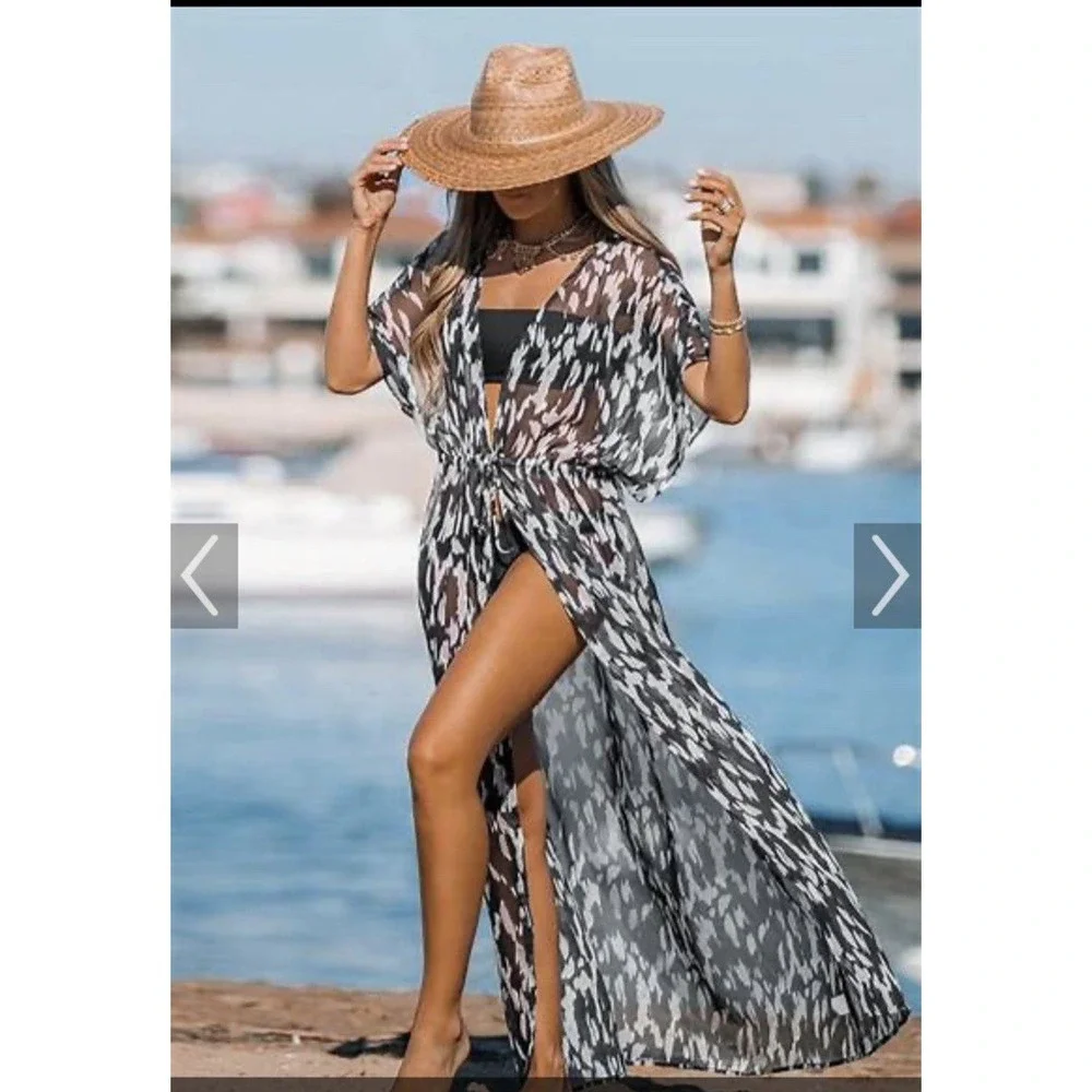 L.I.F.E Love Is For Eternity Floral Duster Beach Cover Up Size M Coastal Resort - Picture 3 of 12